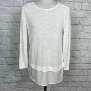 J. Crew Mercantile Women's XS Knit Ivory Long Sleeve Silky Layered Hem Blouse